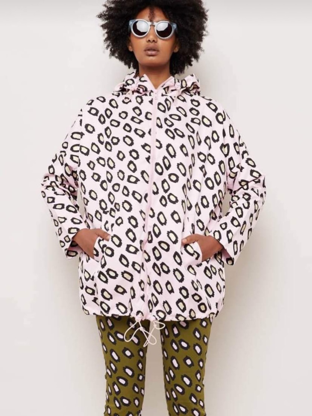 Gorman Pink and Gold Leopard Print Raincoat Rain Jacket Pockets Oversized Hooded